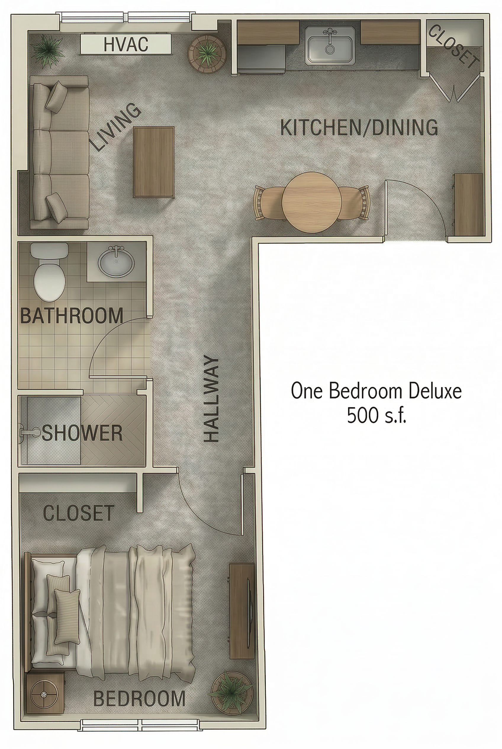One Bedroom Deluxe floor plan